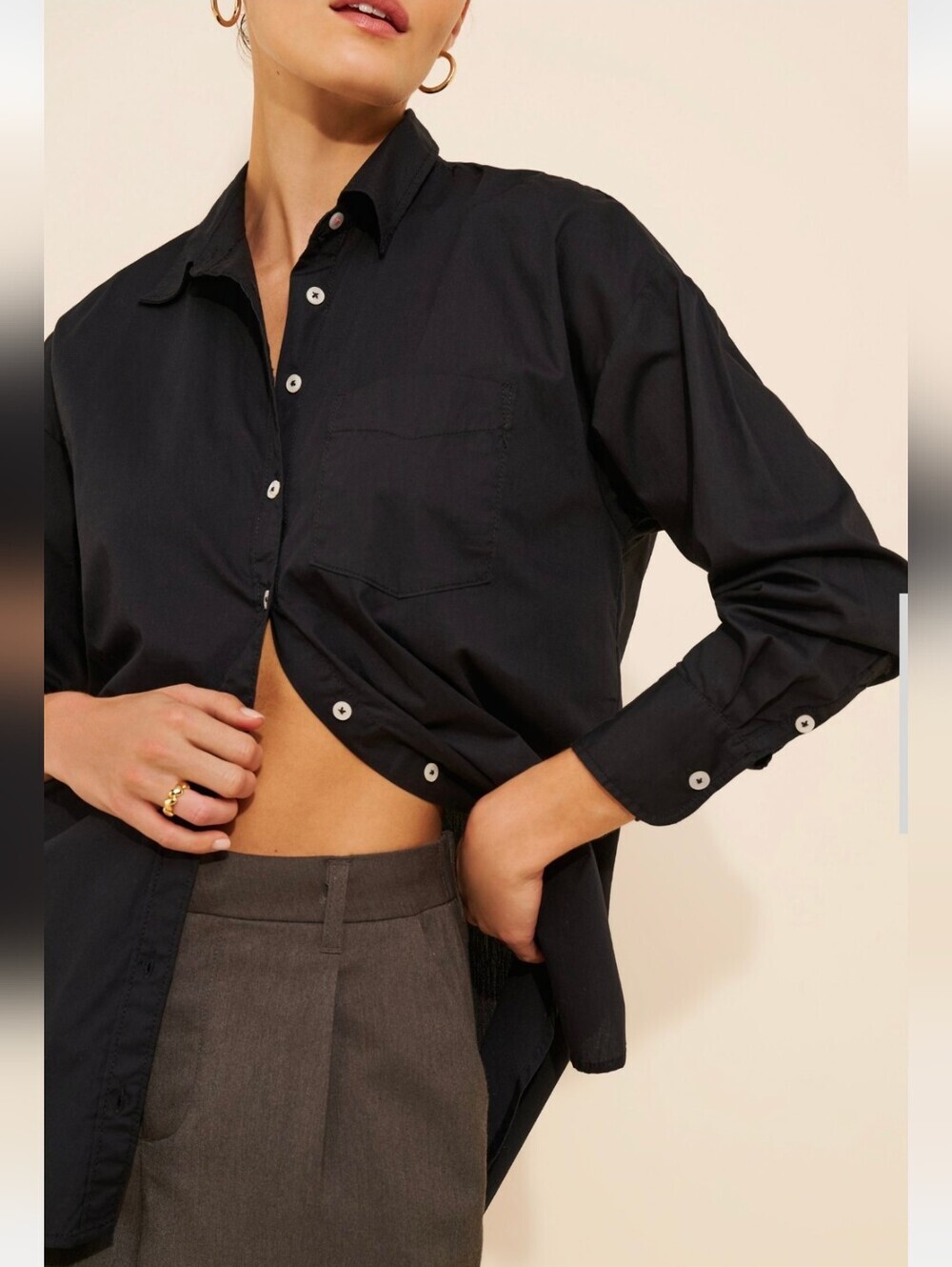 Maeve by Anthropologie Bennet Button Down Shirt-Black